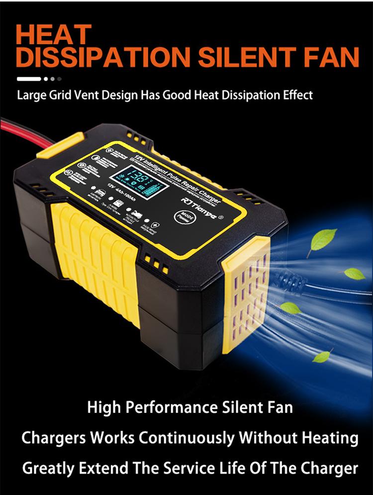 Car Battery Charger 12V 6A Touch Screen Pulse Repair LCD For Auto Moto Fast Power Charging Wet Dry Lead Acid Digital LCD Display