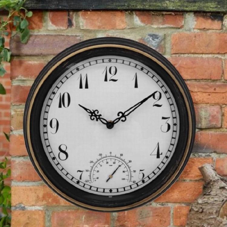 12inch Retro Waterproof Clock with Thermometer Outdoor Garden Yard Decoration