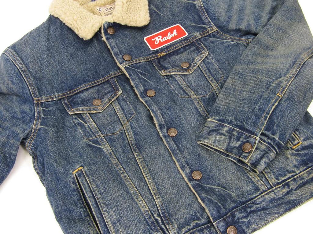 POLO RALPH LAUREN Denim Jacket with Patch and Fleece Size Blue Men's Detail, M, (Product Code 0101908)