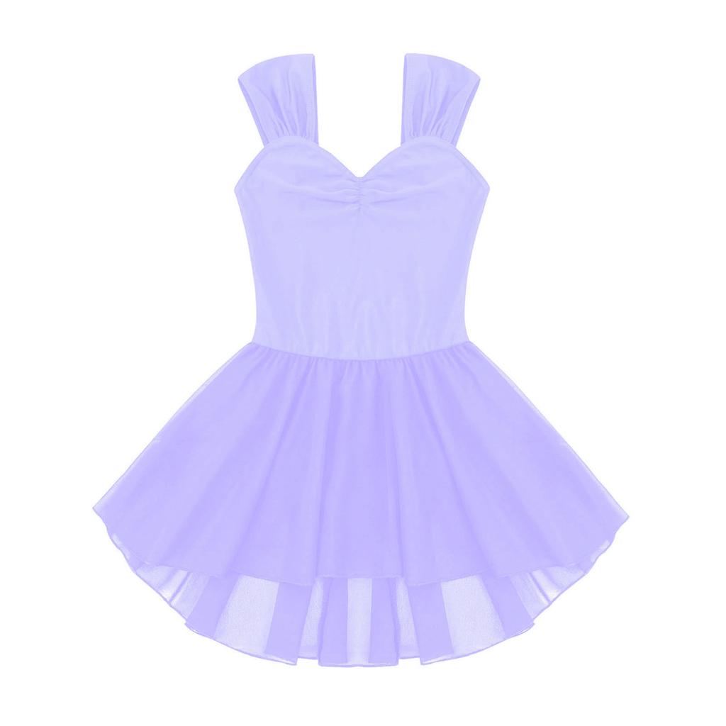 Child Girls Gymnastics Leotards with Tutu Skirt V Neck Sleeveless Dance Dress Ballerina Dancewear Ballroom Costume