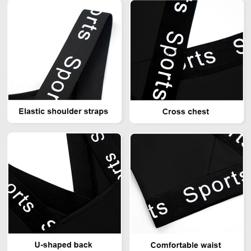 New Padless Yoga Sports Bra Letter Strap Running Fitness Shockproof Vest Bra