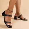Black High Heels Sandals for Women 2025 Summer Thick Heeled Outdoor Slippers Woman Plus Size Fashion Square Toe Sandalias Mujer