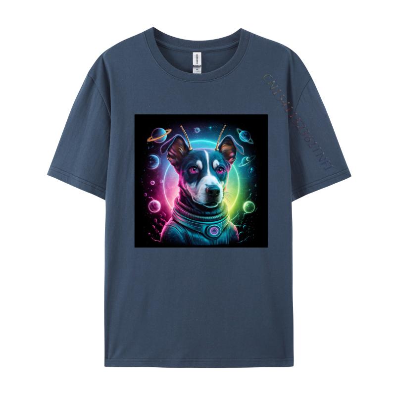 Camisa Tops Shirts Alien dog In Space Tshirts Problem Solved T Shirt Men Crazy Alien Dog Pure Cotton Tshirts
