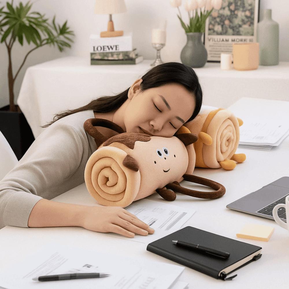 Soft 2 in 1 Foldable Roll Blanket Warm Cartoon Nap blanket Plush Handheld Cushions Blanket Office