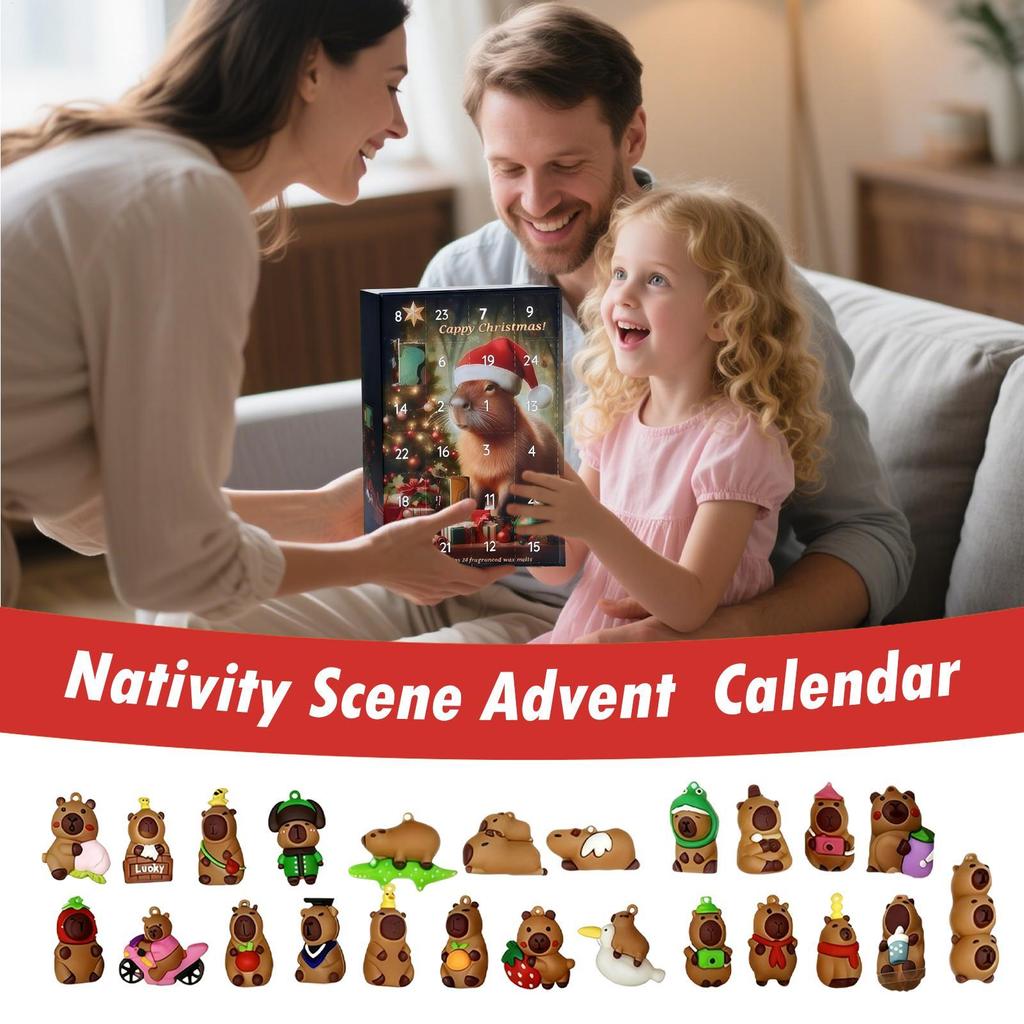 Capybara 3D Weihnachts-Adventskalender 24 Tage Countdown Anhänger Heimparty Weihnachtsbaum Dekorationen Hängeornamente Geschenke