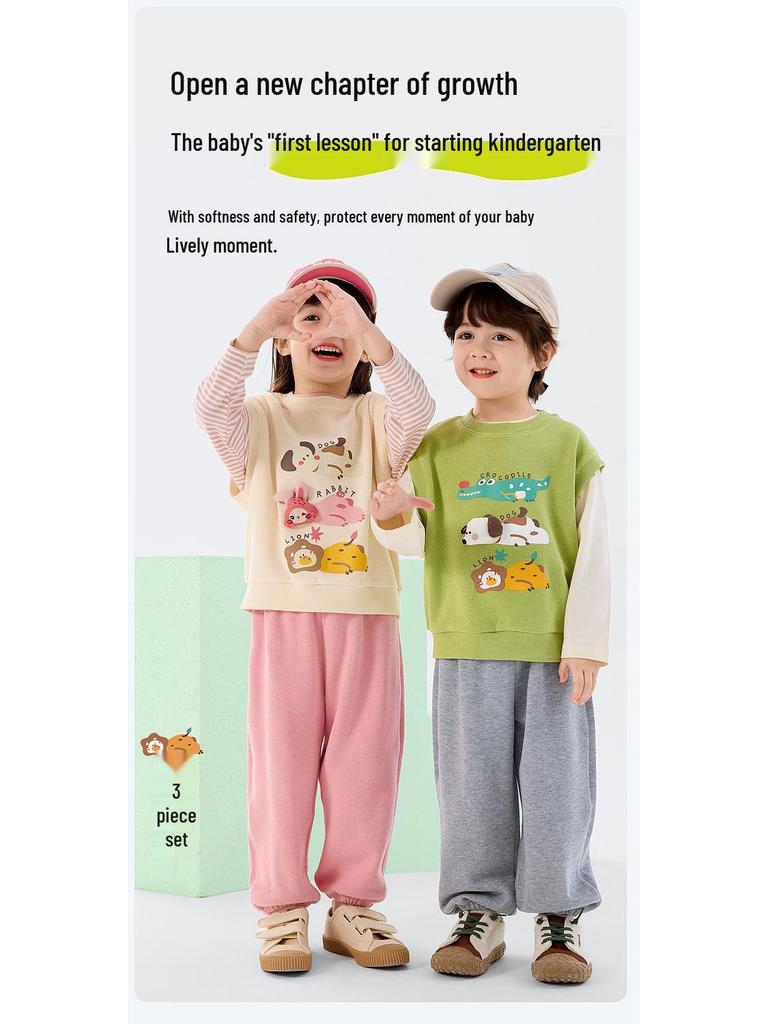 Dudu Home Kids' Spring 3-Piece Set: Baby Vest, Boys' T-shirt, Trendy Pants