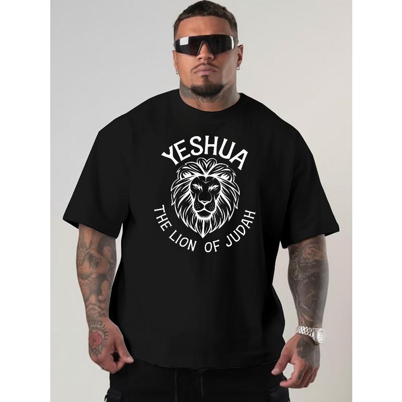 European Size Yeshua The Lion of Judah New Oversized Short-Sleeve T-Shirt Featuring American Style, Printed Loose-Fitting Shirt for Larger Men