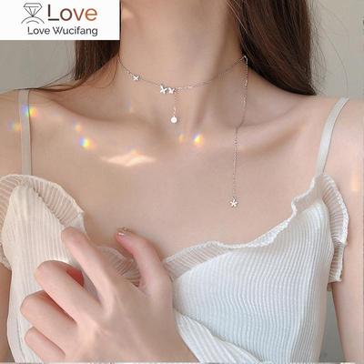 925 Sterling Silver Shiny Pendant Butterfly Necklace For Women Bowknot Chain Choker Fine Jewelry Gift