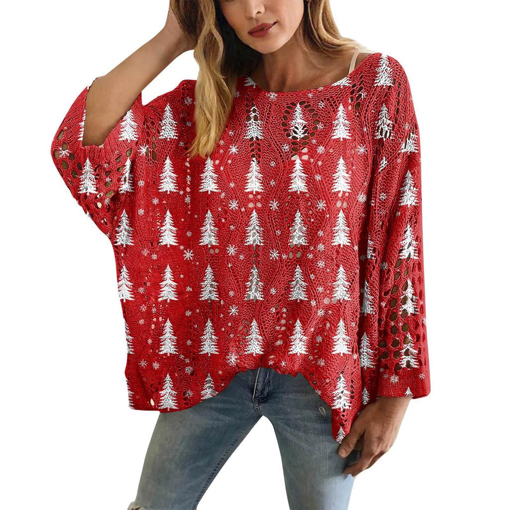 XY-LK01-Pullover hollow blouse 3D printed sweater spring and summer new