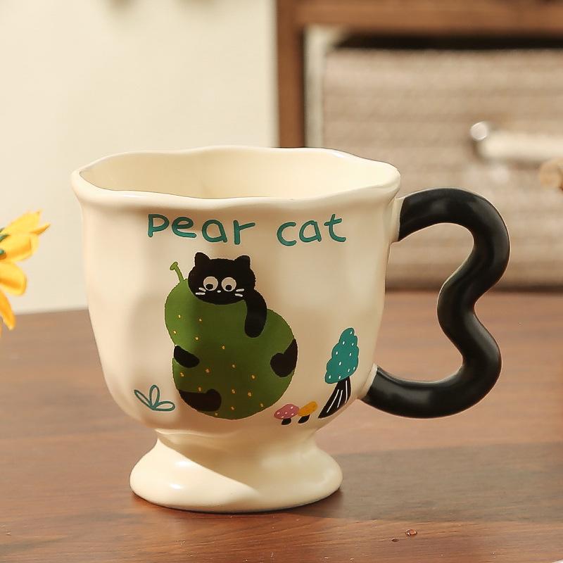 

Retro Mug Cat Ceramic Cup Goblet Cute Household Water Cup Girl Couple Office Coffee Cup 301-400ml
