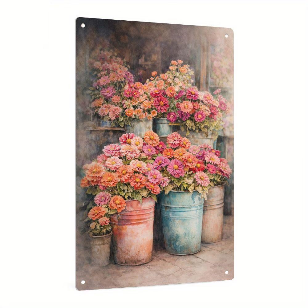 Vintage Metal Wall Poster Teal Rose Teacup 20x30cm Wall Decor