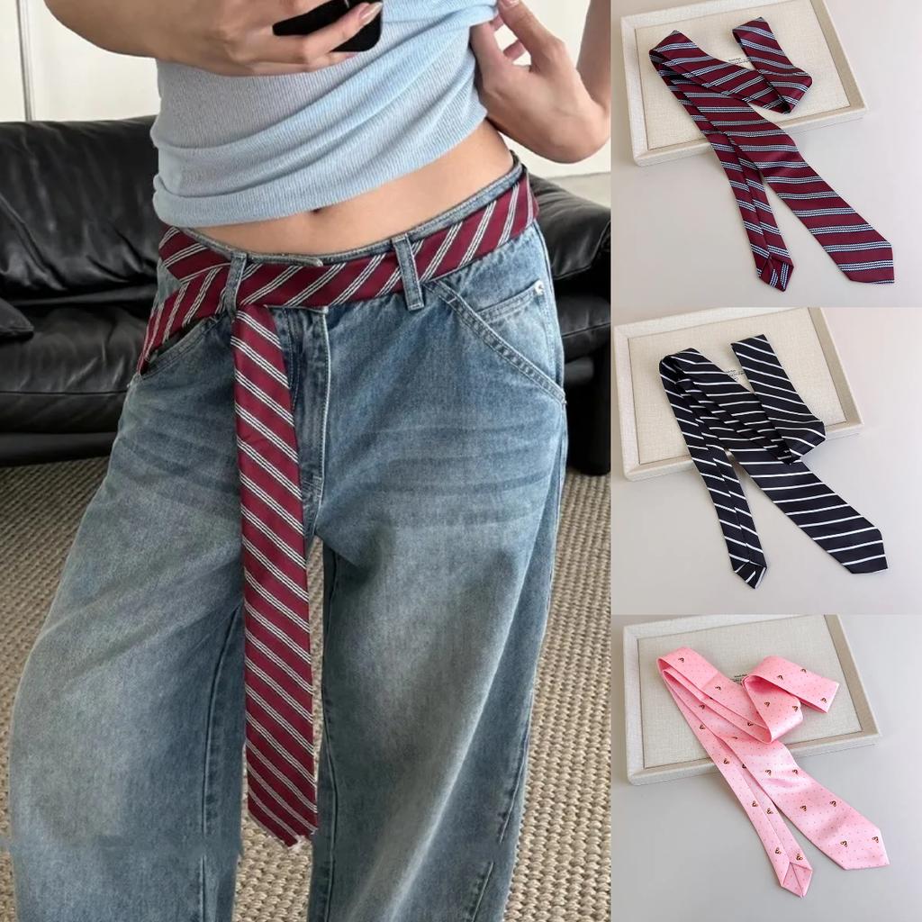 Long Waistband Korean Style Striped Waist Belts Waistband for Women Cute Dog Fashion Jeans Belt Uniform Shirt Suit Neck Ties