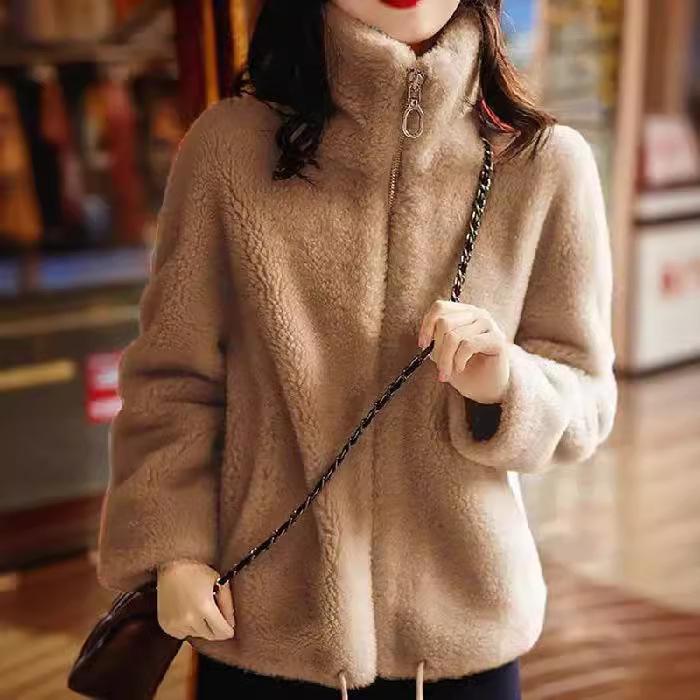 Women's short jacket autumn and winter new fleece thickened casual fleece cardigan double-sided fleece sweater