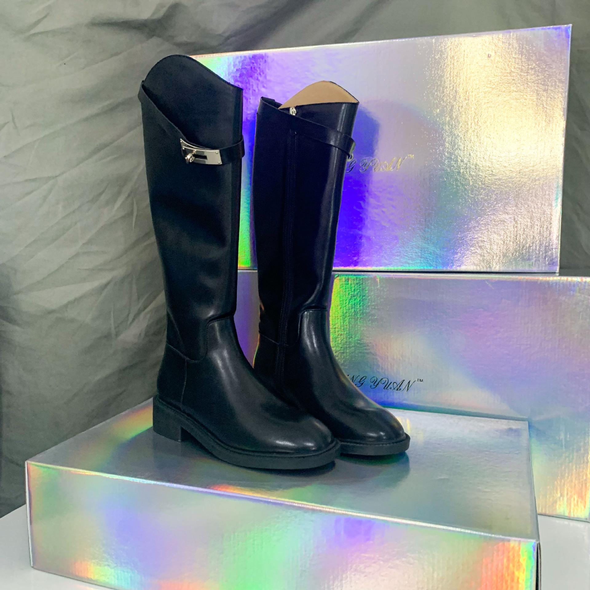 

Найди второй волосок! Корейская версия универсальных новых ковбойских косых k * сапог-рыцарей с боковой молнией на толстом каблуке, осень-зима 34