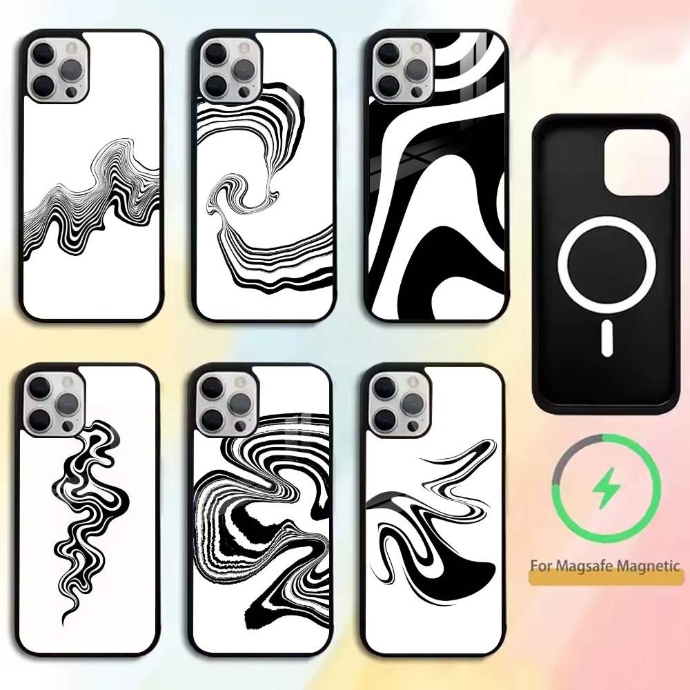 Abstract wavy line art design Phone Case For iPhone17,16,15,14,13,12,11 Plus,Pro Magnetic with Magsafe Wireless Charging