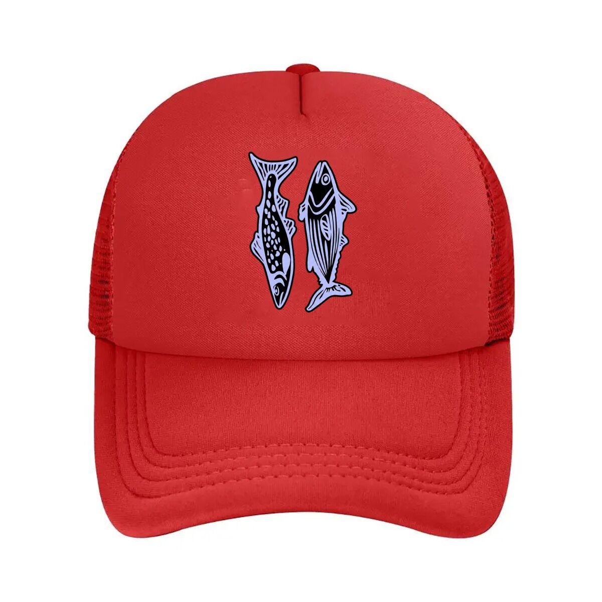 Graphic Fish Striped  Mesh Baseball Cap Hip Hop Adjustable