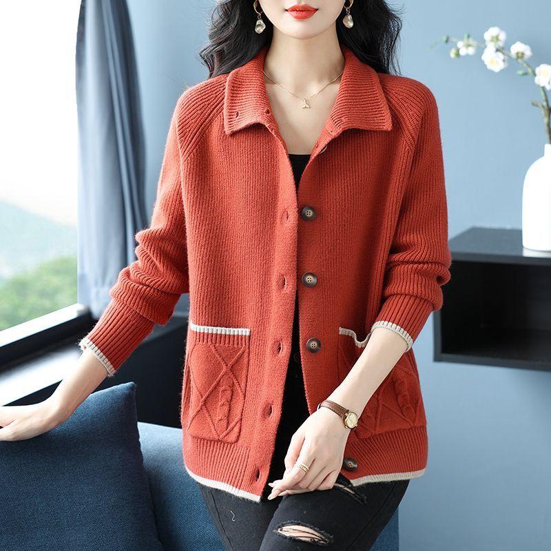 Veste pull d'automne, haut grande taille tendance, cardigan tricoté à col ample pour l'automne et l'hiver