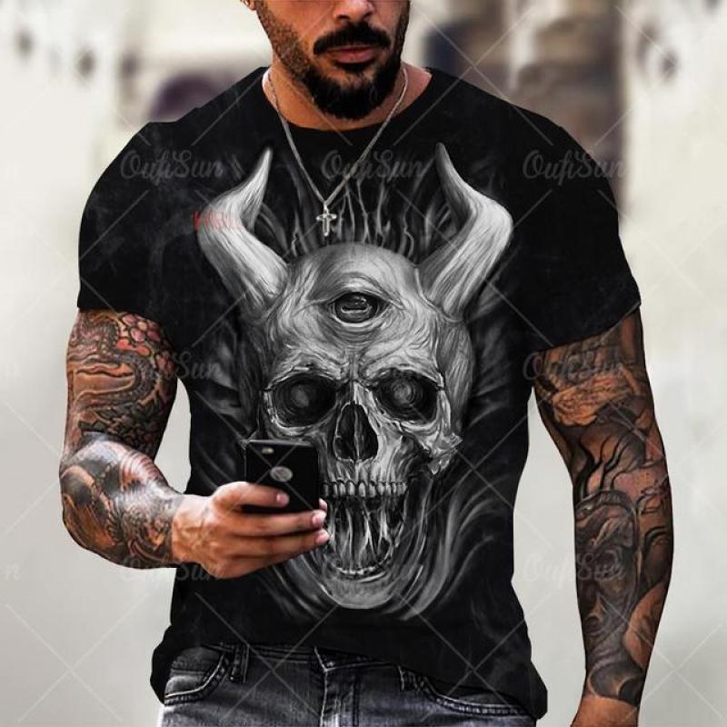 Skull Reaper Pattern T-shirt 3D Men's Street Printing Horror Series T-shirt Summer Fashion Fun Men's Plus Size T-shirt