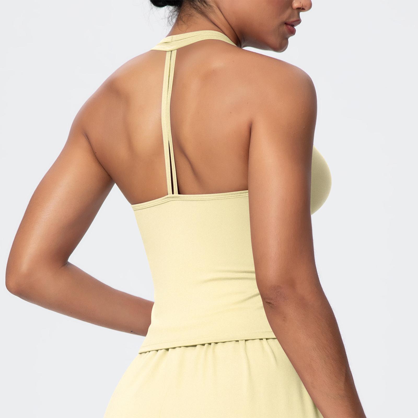 

Women s Fashion Color Slimming Back V-neck Sports Underwear Running Fitness Yoga Clothes Strap Top XL жовтий