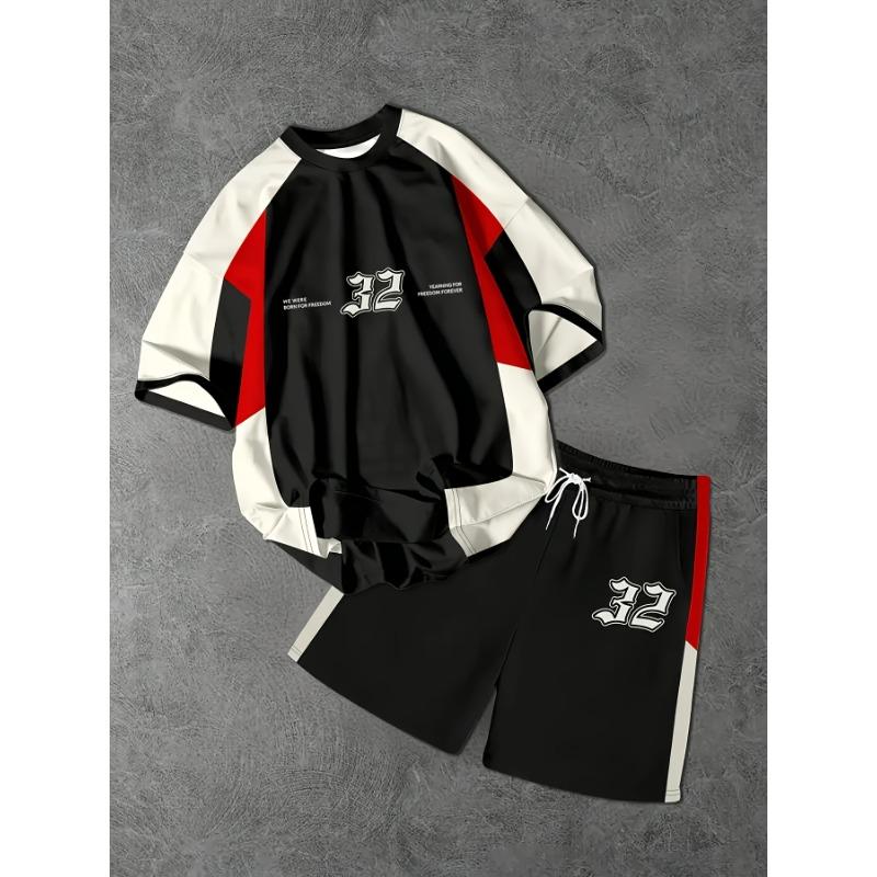 Men s casual 3D printed  32  pattern T-shirt shorts set S