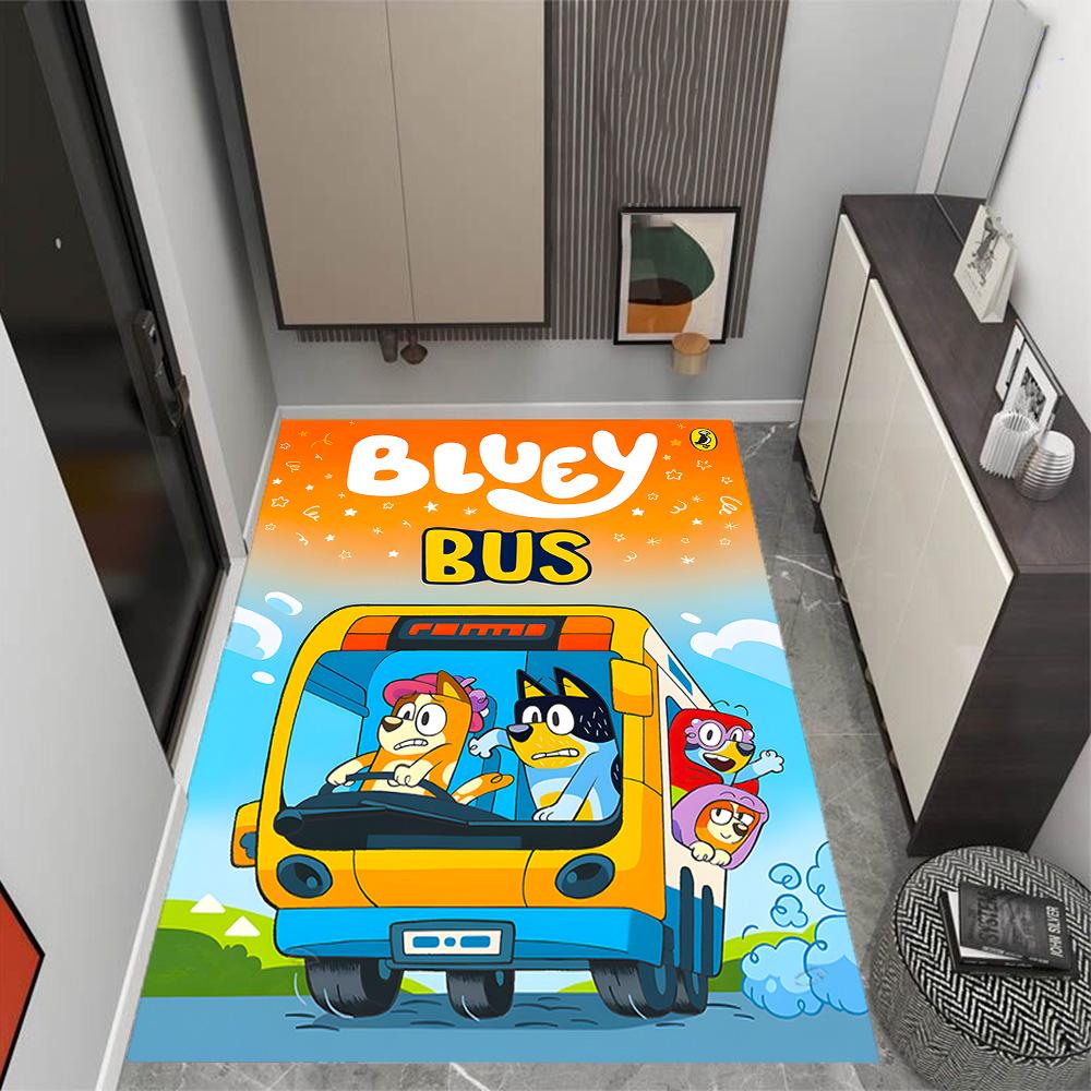 Tappeti Antiscivolo a Tema Bluey's Bus Adventure - Arredamento per la Casa in Poliestere, Adatti per Camere da Letto, Soggiorni, Ingressi, Studi e Decorazioni