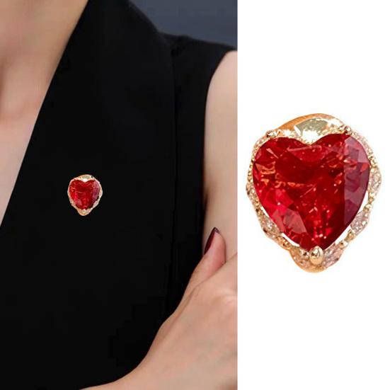 Women Brooch High-Gloss Cubic Zirconia Inlay Sparkling Heart Shape Lapel Pin Non-Slip Buckle Suits Cardigans Sweaters Shirts Badge