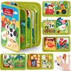 Hahaland Montessori Book for Ages 1 - 20-in-1 Activity Busy Board, Interactive Montessori Toy for Ages 1, 2, and 3 - 10 Pages of Farm Animals