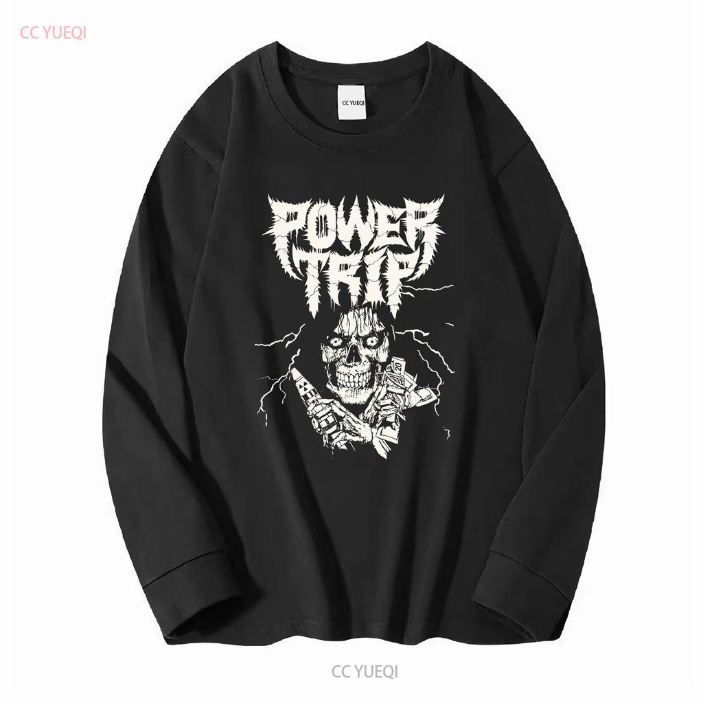 Retro Power Trip Band T-Shirt Schwarz Kurzarm S bis 5XL TA3553 Langarm Vintage Gewaschen Grafik Lässig Stilvoll Bequem