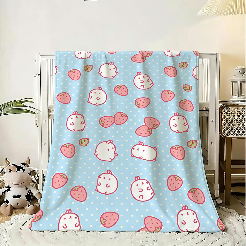 Cute Molang Anime Throw 240g Flannel Blanket Lightweight Soft Skin-friendly Summer Thin Throw Blanket 75x90cm