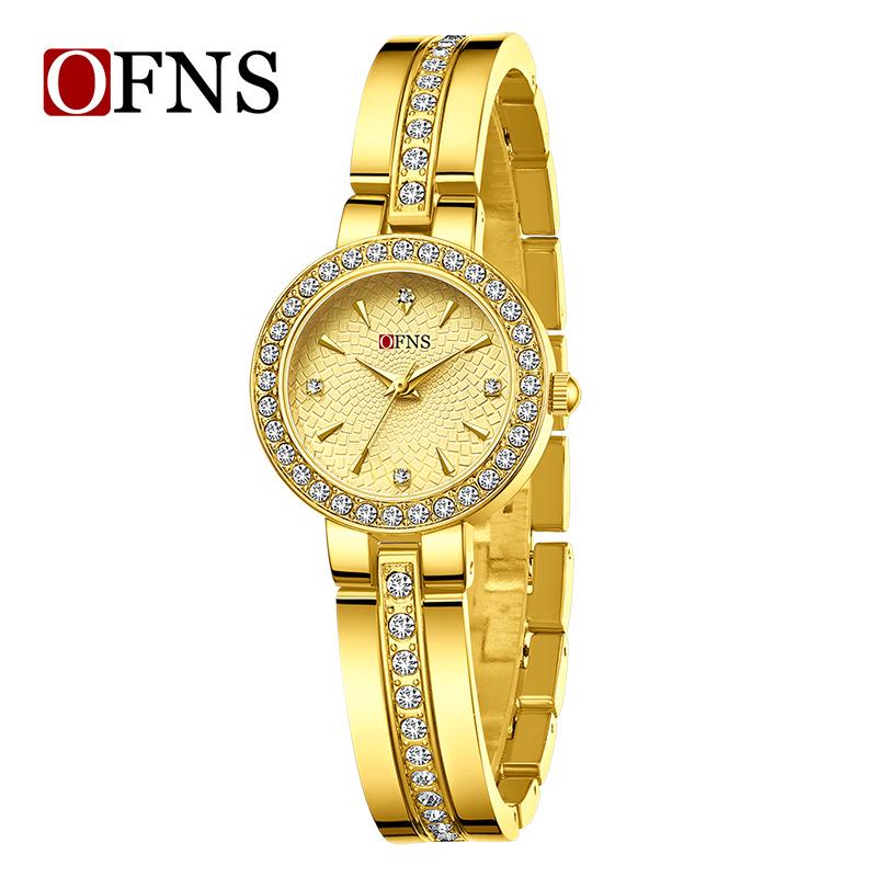 Oufani Elegant Diamond-Inlaid Women's Quartz Watch - Trendy, Waterproof, Small Round Dial Bracelet Watch
