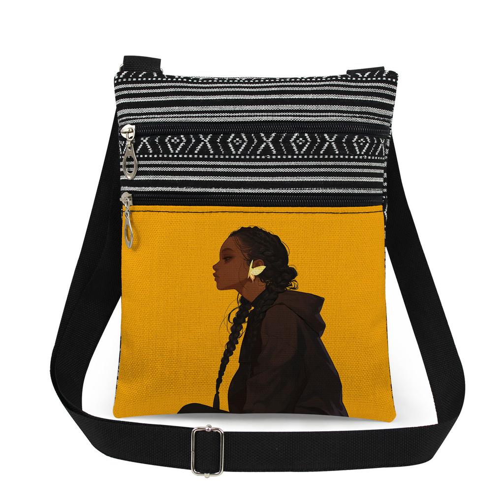 1PC Black Girl Print Tote Bags Women Shoulder Handbags Postman Package 6898
