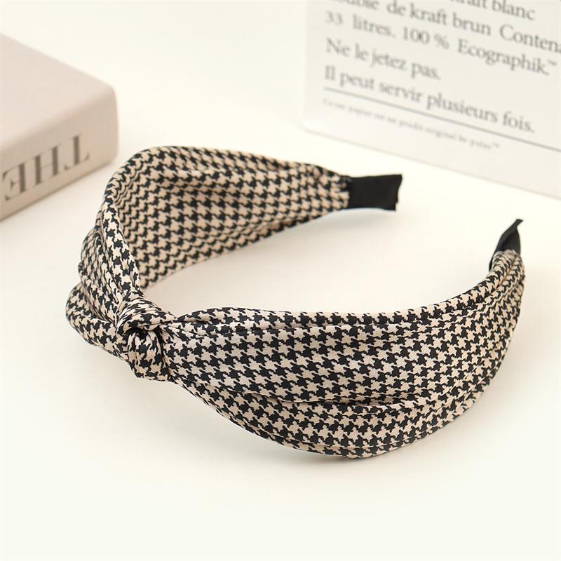 

Модная женская повязка на голову с клетчатым принтом и узлом по центру, атласная повязка на голову с широкими полями для взрослых, повседневные обручи для волос, аксессуар