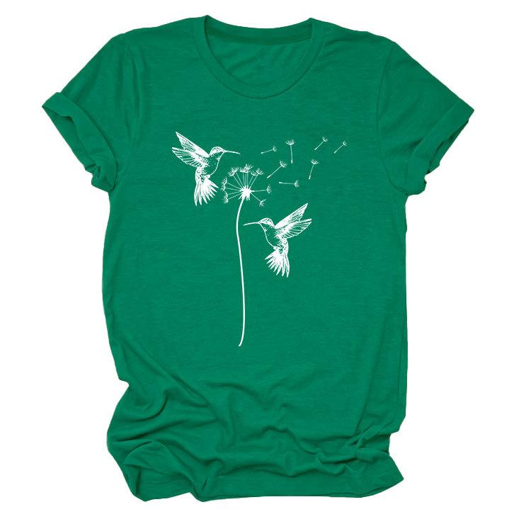 Sommer Rundhals Zwei Vogelmuster Druck Top Modische Lässige Kurzarm Damen T-Shirts