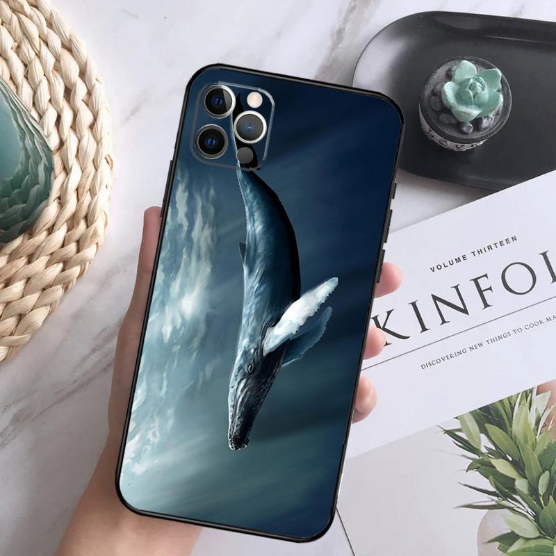 Beautiful Blue Whale Painting Soft Case For iPhone 16 Pro Max 13 12 Mini XS Max X XR 11 15 Pro Max 14 Plus Back Cover