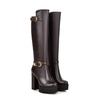 Women's Boots autumn winter new style fashion belt buckle Round head zipper Thick heel High heel High Boots
