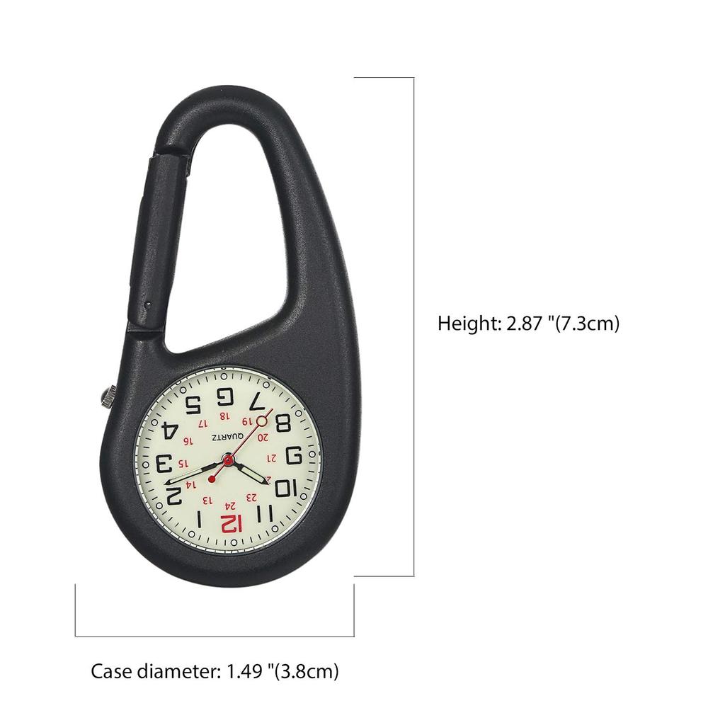 JEWELRYWE Watch Clip, Luminous Analog, Waterproof, Hiking, Bag Clip, Sports Watch, Popular Fashion Accessory (Black)