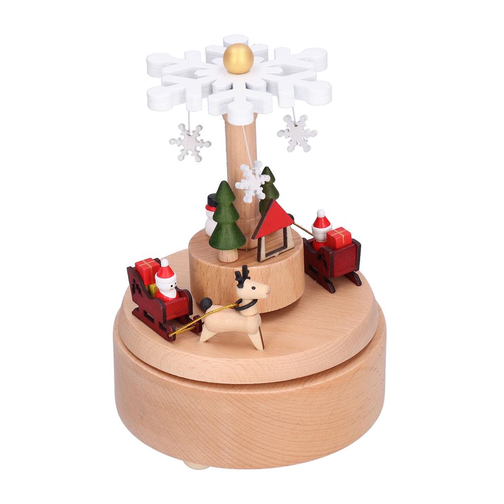 Wooden Music Box Snowflake Decor Wood Grain Texture Beautiful Sound Christmas Music Box