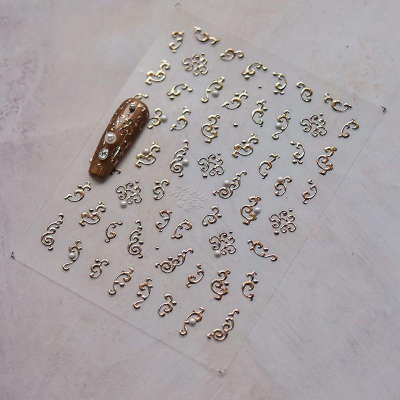 

Bright Crystal Bronzing Silver Pattern Nail Sticker Tomoni Relief 5D Chinese Style Totem Nail Sticker Decorations Rose gold pattern 639((Crystal Drill))