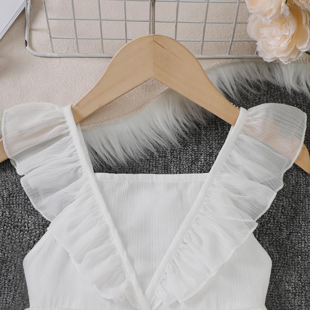 Letní dívčí šaty 2025 Nové dětské šaty bez rukávů Dívčí vestička Šifonové bílé gázové šaty