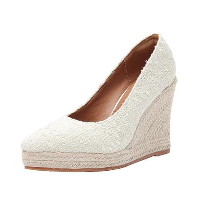 Zapatos Mujer Primavera Verano 2024 Cuñas Marca Zapatos de Salón Mujer Tacón Cuña 10cm Talla Grande 42 Negro Blanco A4269