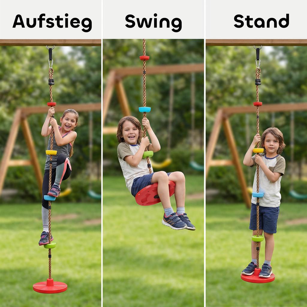 Kletterseil, Kinderschaukel-Set für Bäume mit Plattformen und Scheibenschaukelsitz, Hindernisparcours für Kinder im Garten, Rot