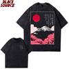 T Mount Fuji Cherry Blossoms Prints Washed TShirts Womens Cotton Short Sleeve Tops Summer ONeck Oversized T Shirt Basic