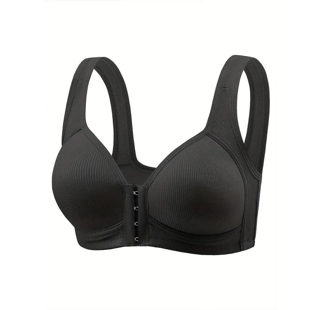 Women's Bra Wire-Free Front Closure Solid Color Full Coverage 3D Cups More Considerate for Middle-Aged And Elderly Individual Underwear