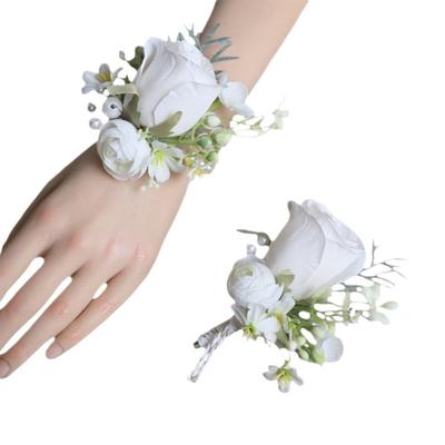 Simulationsblume Hochzeits-Anstecker Weiße Seidenblume Knopflochblume Schöne Handgelenk-Corsage Hochzeit