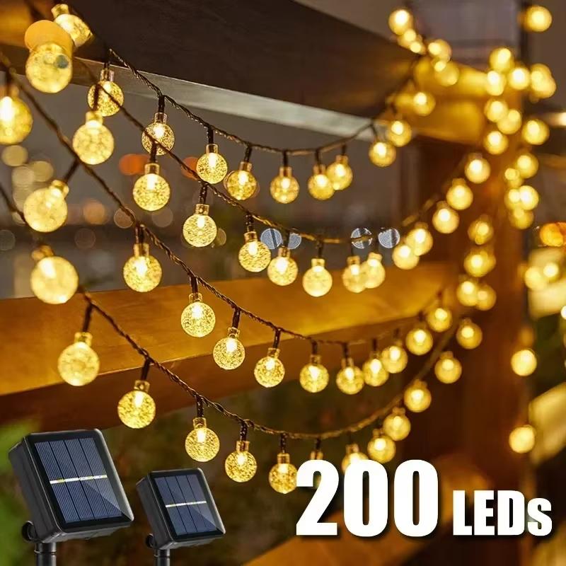 200 LED Solar Crystal Ball String Lights Outdoor Waterproof Christmas Garden Party Fairy Garland Decoration