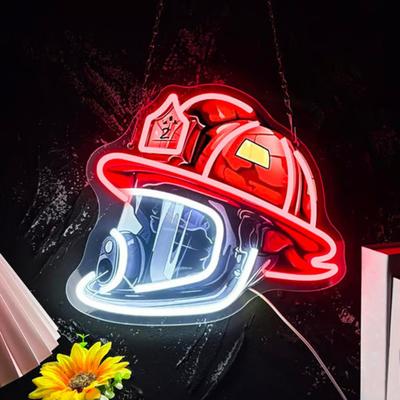 Firefighter Helmet Neon Sign LED Lamp Adjustable Brightness USB-Powered Neon Sign Light Wall Decoration