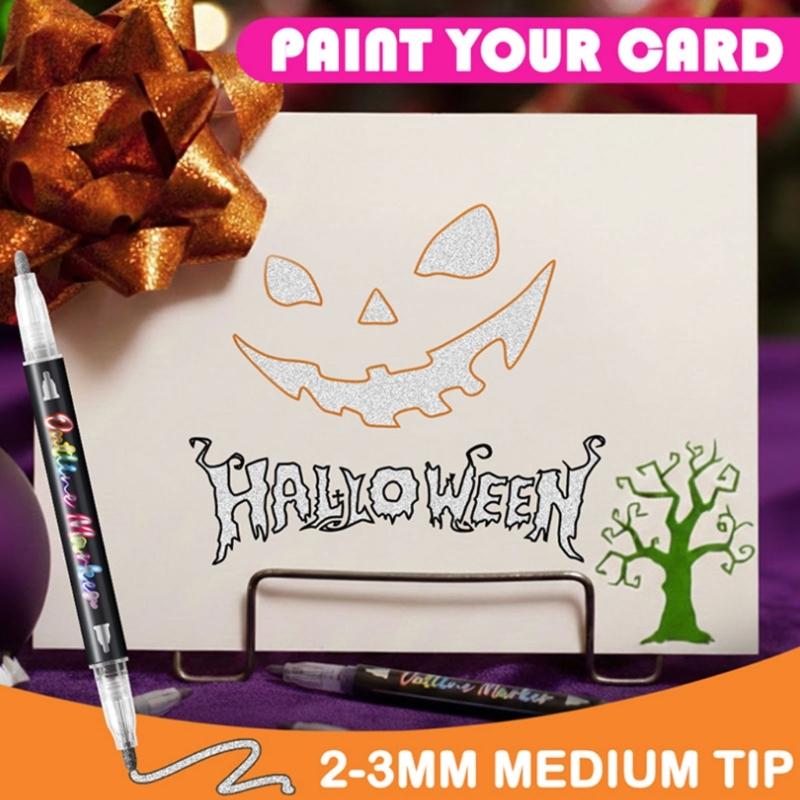 Pack of 12Pcs Assorted Colors Colorful Outline Pens Glitter Pens Set Kids Double Line Outline Pens for Arts and Crafts