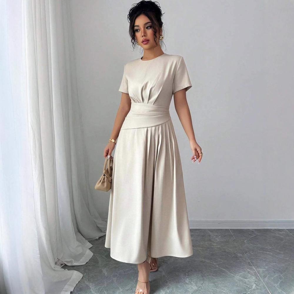Robe décontractée slim plissée à col en V été 2025 pour femmes, style européen et américain - Nouvelle mode, tempérament