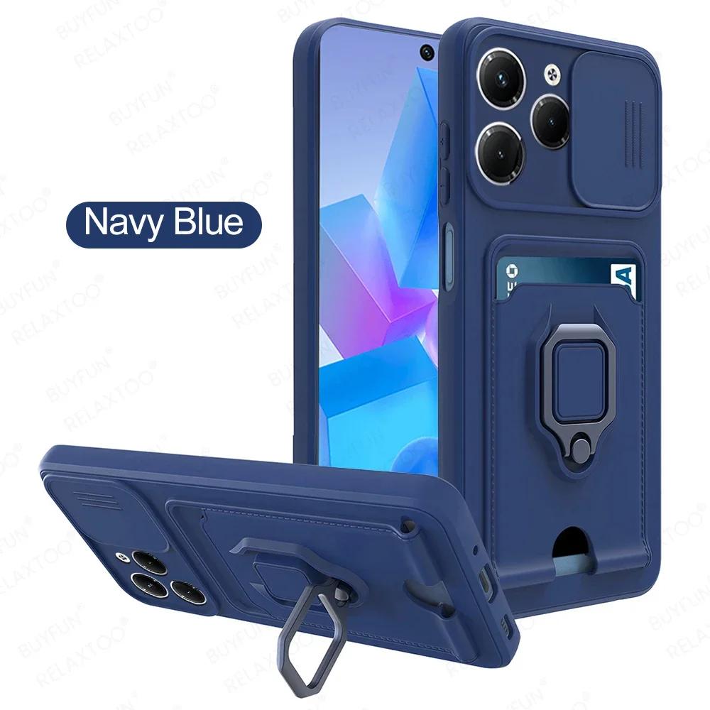 Sliding Camera Protection Case for Infinix Hot 40 Pro Note 40 Pro Plus 30 Spark 2024 Vehicle Magnetic Bracket Card Wallet Shell