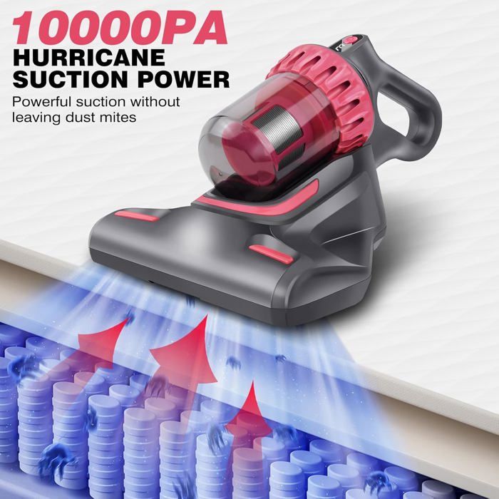 Aspirateur à Matelas Portable, Puissant Aspiration de 10KPA, Lumière de Désinfection UV, Sans Fil et Polyvalent